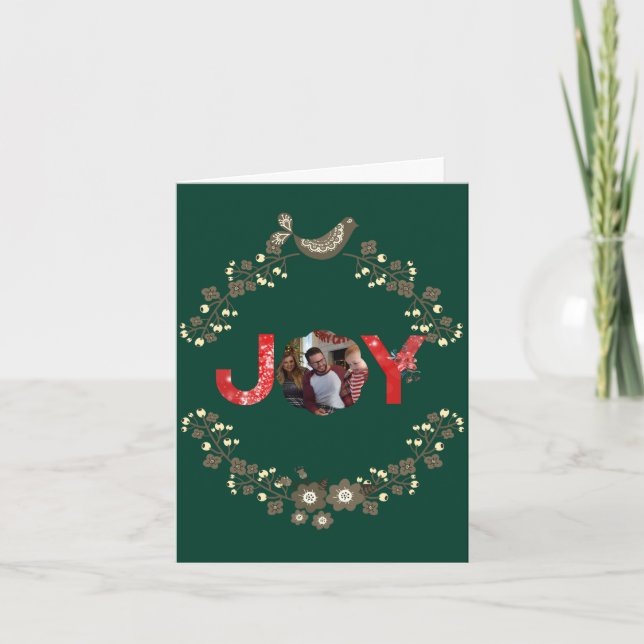 Cartes Pour Fêtes Annuelles Dark Green Simple 1 Photo Joie Noël (Devant)