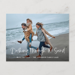 Cartes Pour Fêtes Annuelles Dashing à travers le sable   Photo Plage côtière