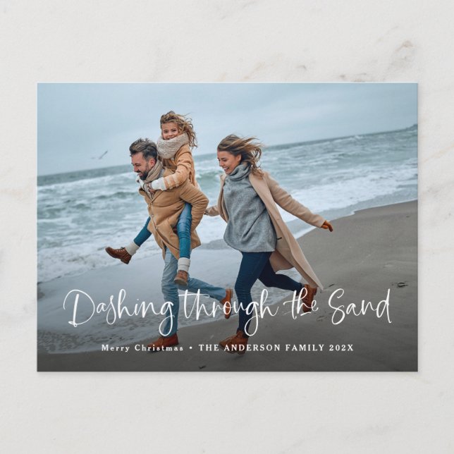 Cartes Pour Fêtes Annuelles Dashing à travers le sable | Photo Plage côtière (Devant)