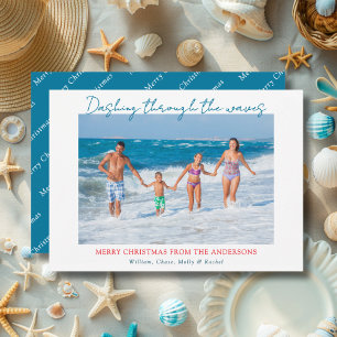 Cartes Pour Fêtes Annuelles Dashing À Travers Les Vagues Sur La Côte De Noël