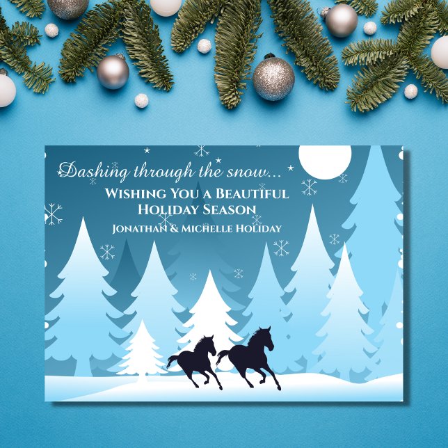 Cartes Pour Fêtes Annuelles Dashing Through the Snow Horse Christmas Flat (Créateur téléchargé)