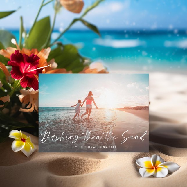 Cartes Pour Fêtes Annuelles Dashu Thru the Sand Beach Photo de vacances (Créateur téléchargé)