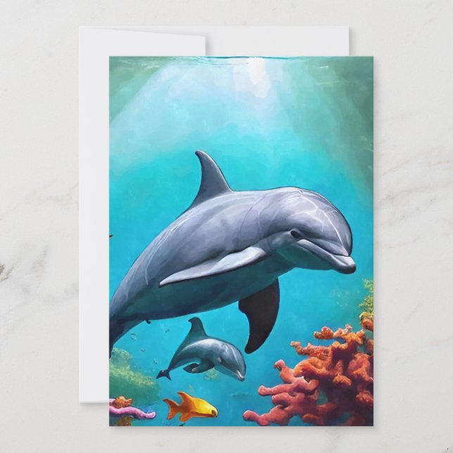Cartes Pour Fêtes Annuelles Dauphins en aquarelle (Devant)