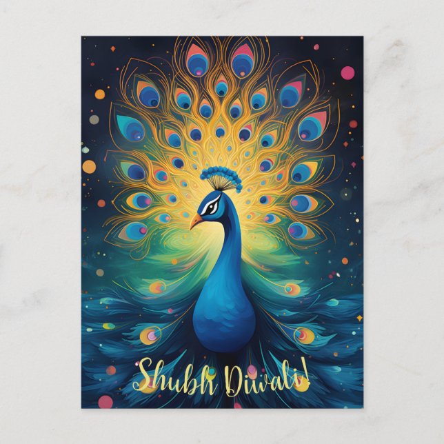 Cartes Pour Fêtes Annuelles Dazzling Diwali Délice : Le 🦚 Joyeux Peacock (Devant)
