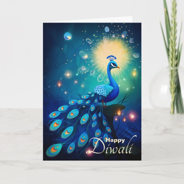 Cartes Pour Fêtes Annuelles Dazzling Diwali Délice : Le 🦚 royal Peacock (Devant)