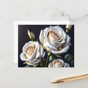 Cartes Pour Fêtes Annuelles De magnifiques roses blanches aux détails dorés