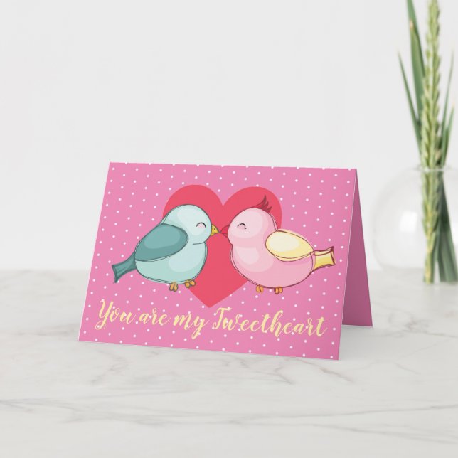 Cartes Pour Fêtes Annuelles De mignons Inséparables Valentin au coeur rouge (Devant)