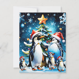 Cartes Pour Fêtes Annuelles De mignons pingouins dans un style de dessin animé