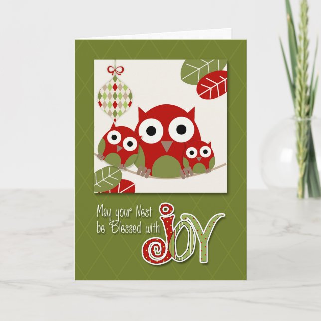 Cartes Pour Fêtes Annuelles De tous nous Chouette branchée Noël de famille (Devant)