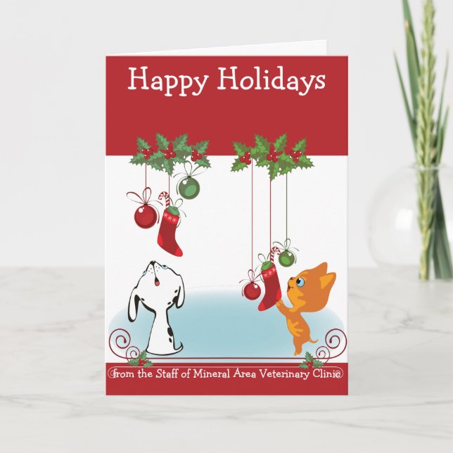 Cartes Pour Fêtes Annuelles De Votre Clinique Vétérinaire Animaux de salutatio (Devant)
