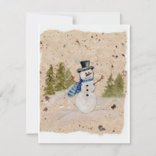 Cartes Pour Fêtes Annuelles Début hiver NeigeMan en haut Chapeau Vagues Bonjou