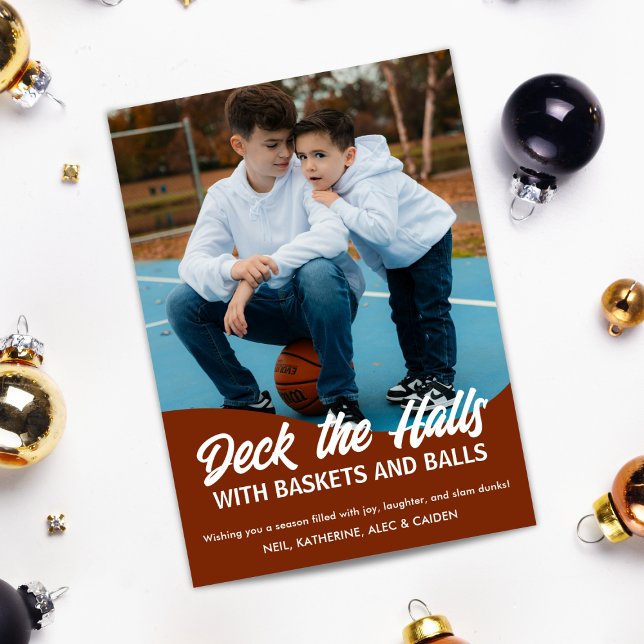 Cartes Pour Fêtes Annuelles Deck Halls Basketball Multi Photo (Créateur téléchargé)