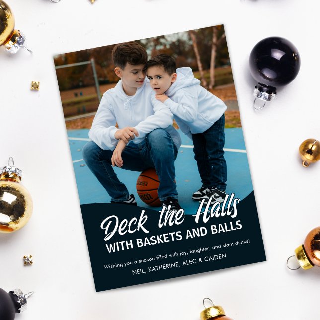 Cartes Pour Fêtes Annuelles Deck Halls Basketball Multi Photo (Créateur téléchargé)