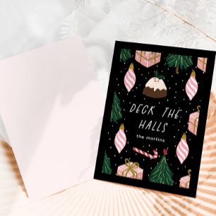 Cartes Pour Fêtes Annuelles Deck Halls Black Pink cadeaux de Noël