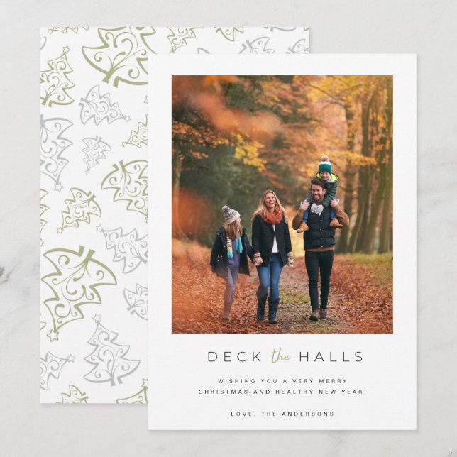 Cartes Pour Fêtes Annuelles Deck the Halls Photo de famille Noël (Devant / Derrière)