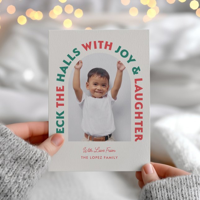 Cartes Pour Fêtes Annuelles Deck The Halls Rouge + Green Photo Holiday Card (Deck The Halls Red + Green Photo Holiday Card)