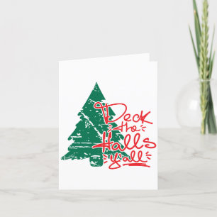Cartes Pour Fêtes Annuelles Deck the Halls Y'all   Arbre de Noël Grunge