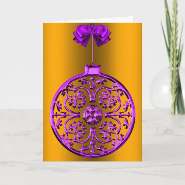 Cartes Pour Fêtes Annuelles Décor de Noël pourpre sur or (Devant)