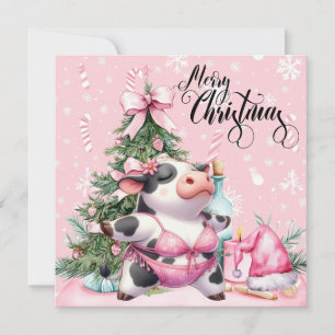 Cartes Pour Fêtes Annuelles Décor de Noël rose Yoga Vache