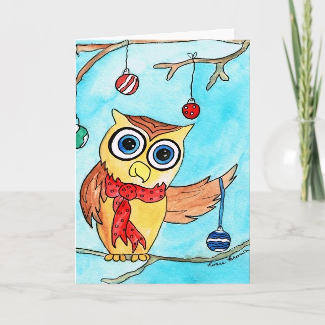 Cartes Pour Fêtes Annuelles Décoration du hibou de Noël (Devant)
