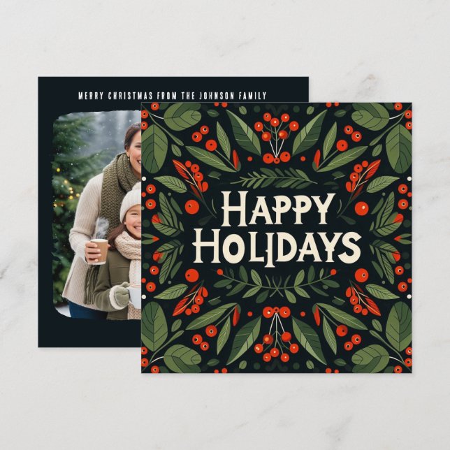 Cartes Pour Fêtes Annuelles Decorative Happy Holidays holly berries (Devant / Derrière)