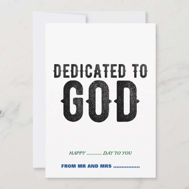 CARTES POUR FÊTES ANNUELLES DÉDIÉ À DIEU PERSONNALISABLE COOL TEXTE NOIR (Devant)