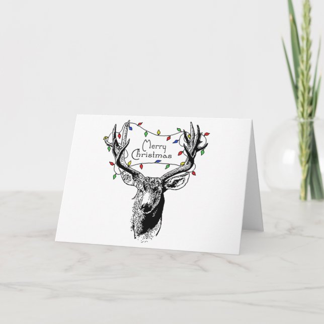Cartes Pour Fêtes Annuelles Deer avec les lumières de Noël (Devant)