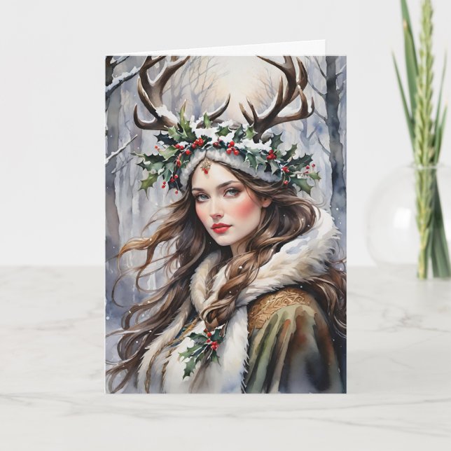 Cartes Pour Fêtes Annuelles Déesse solstice d'hiver dans la forêt (Devant)