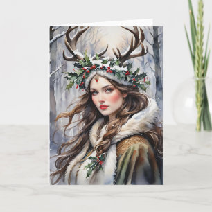 Cartes Pour Fêtes Annuelles Déesse solstice d'hiver dans la forêt