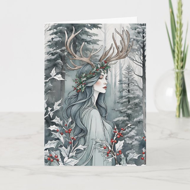 Cartes Pour Fêtes Annuelles Déesse solstice d'hiver dans la forêt (Devant)