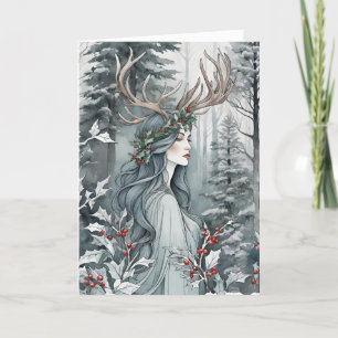 Cartes Pour Fêtes Annuelles Déesse solstice d'hiver dans la forêt