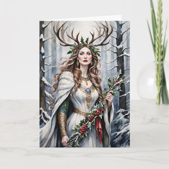 Cartes Pour Fêtes Annuelles Déesse solstice d'hiver dans la forêt (Devant)