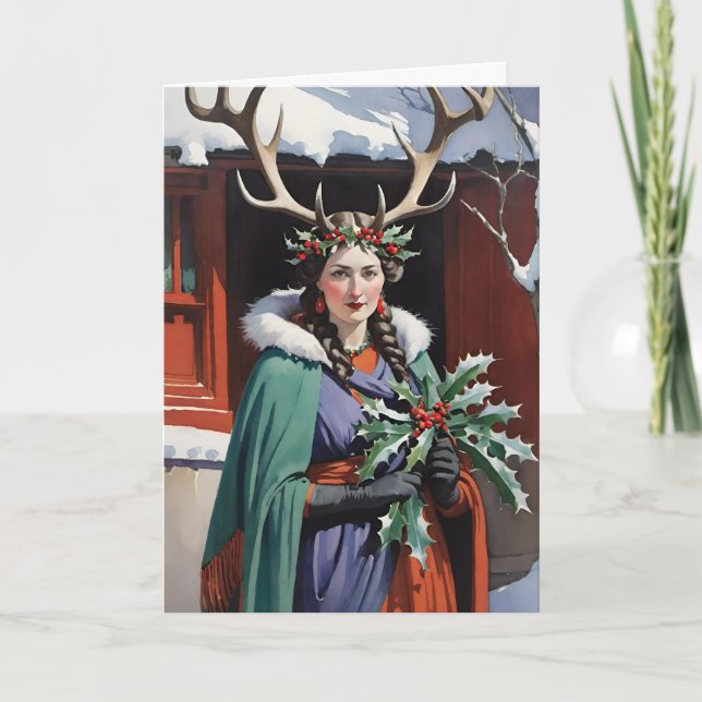 Cartes Pour Fêtes Annuelles Déesse solstice d'hiver dans la forêt (Devant)
