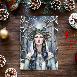 Cartes Pour Fêtes Annuelles Déesse solstice d'hiver dans la forêt