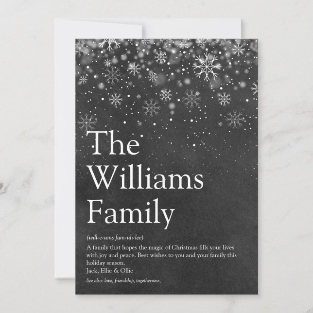Cartes Pour Fêtes Annuelles Définition de la famille Message de Noël sur table (Devant)