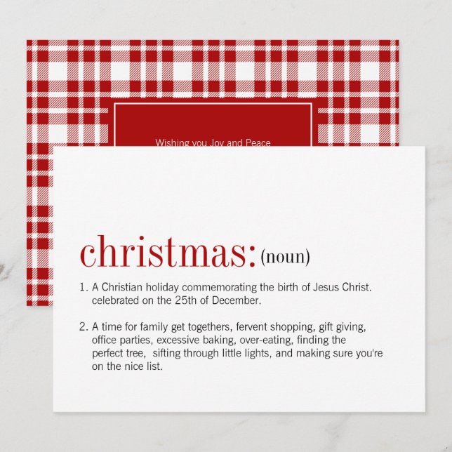 Cartes Pour Fêtes Annuelles Définition de Noël (Devant / Derrière)