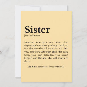 Cartes Pour Fêtes Annuelles Définition de soeur : Meilleur Ami, Confidante