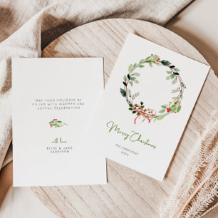 Cartes Pour Fêtes Annuelles Délicate aquarelle couronne de Noël