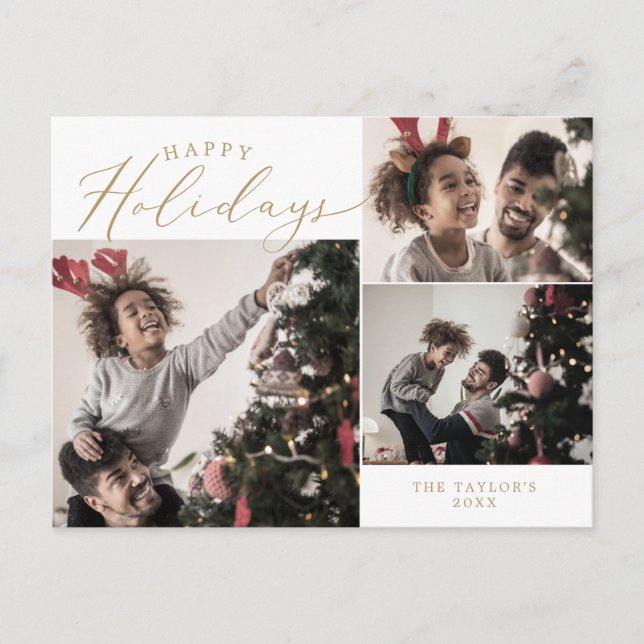 Cartes Pour Fêtes Annuelles Delicate Gold Happy Holidays 3 Photo Newsletter (Devant)