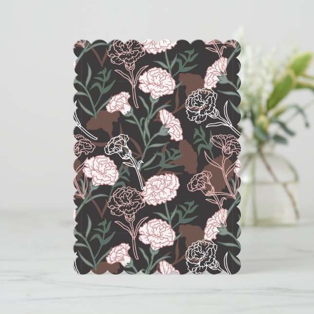 Cartes Pour Fêtes Annuelles Délicates oeillets roses avec fleurs Feuilles vert (Debout devant)