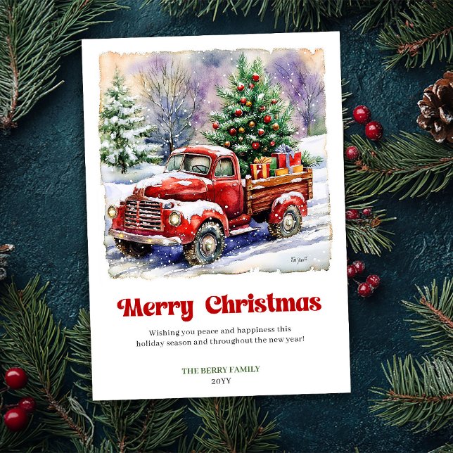 Cartes Pour Fêtes Annuelles Delightful Rustic Red Truck Winter Scene Holiday  (Delightful Rustic Red Truck Winter Scene Holiday Card)