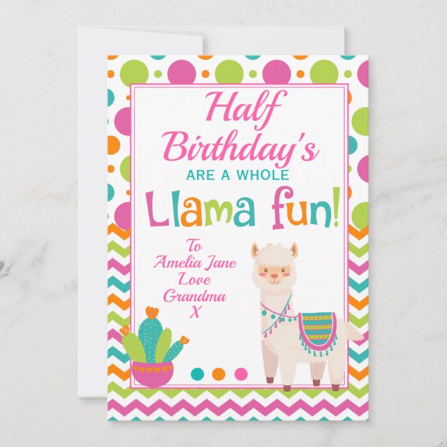 Cartes Pour Fêtes Annuelles Demi-anniversaire complet de Llama (Devant)