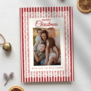 Cartes Pour Fêtes Annuelles Dentelle Vintage Rouge Rayures Rétro Noël en une P