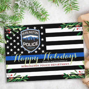 Cartes Pour Fêtes Annuelles Département de police Noël Ligne bleue mince