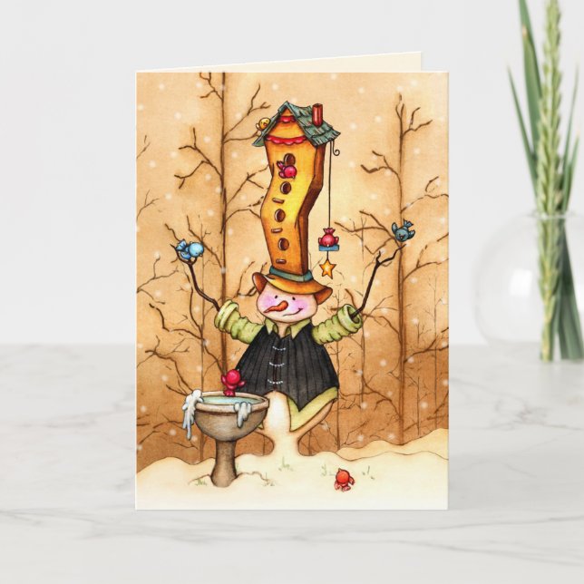 Cartes Pour Fêtes Annuelles Des amis de bonhomme de neige et d'oiseau - (Devant)