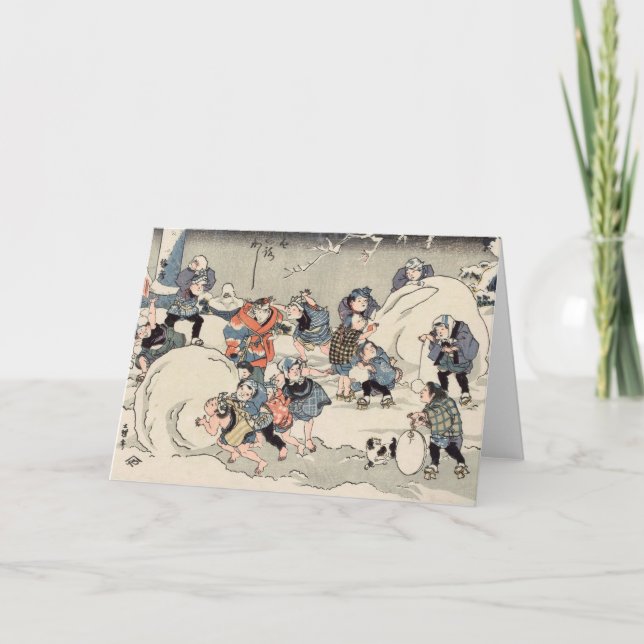 Cartes Pour Fêtes Annuelles Des Enfants Chinois Font Des Snowballs (Devant)