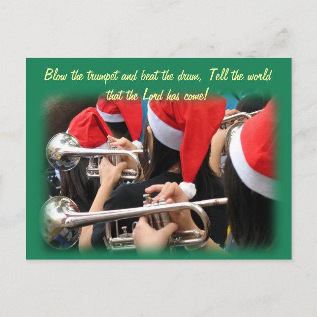 Cartes Pour Fêtes Annuelles Des étudiants à Santa Hats soufflent des trompette (Devant)