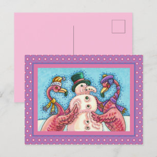 CARTES POUR FÊTES ANNUELLES DES FLAMANTS ROSES ROSES FABRIQUENT DE LA NEIGE, D