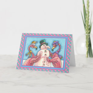 CARTES POUR FÊTES ANNUELLES DES FLAMANTS ROSES ROSES FABRIQUENT DE LA NEIGE, D