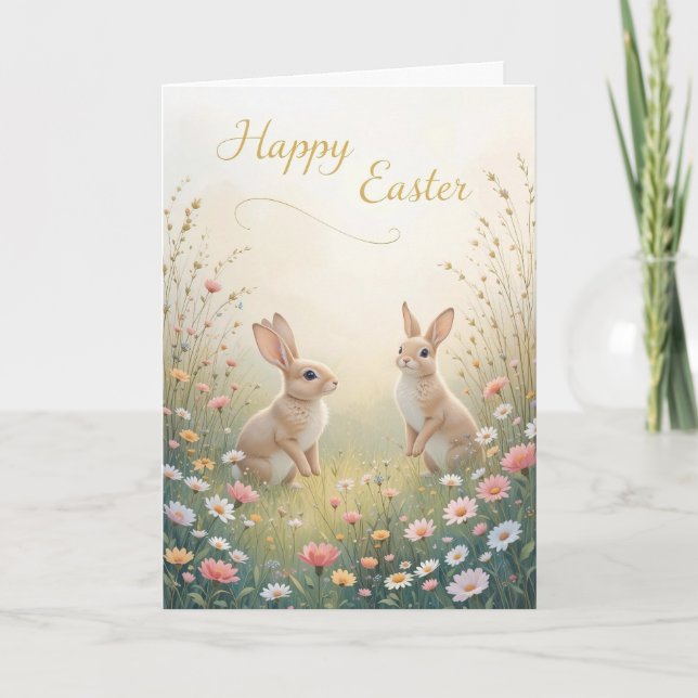 Cartes Pour Fêtes Annuelles Des lapins de printemps rustiques heureux Pâques (Devant)